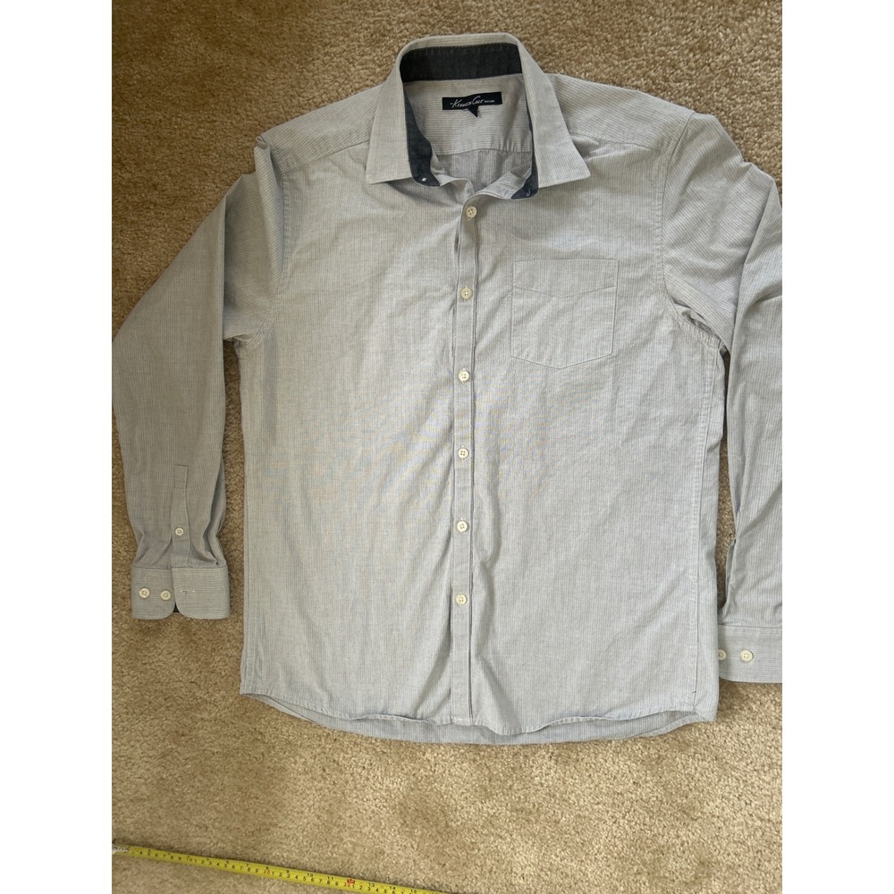 Kenneth Cole New York Mens Blue White Micro Stripe Cotton Button Down Shirt M